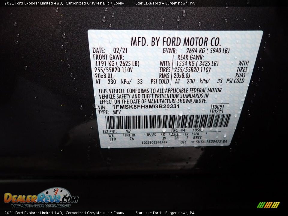 2021 Ford Explorer Limited 4WD Carbonized Gray Metallic / Ebony Photo #14