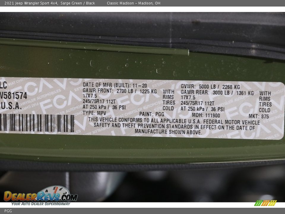 Jeep Color Code PGG Sarge Green