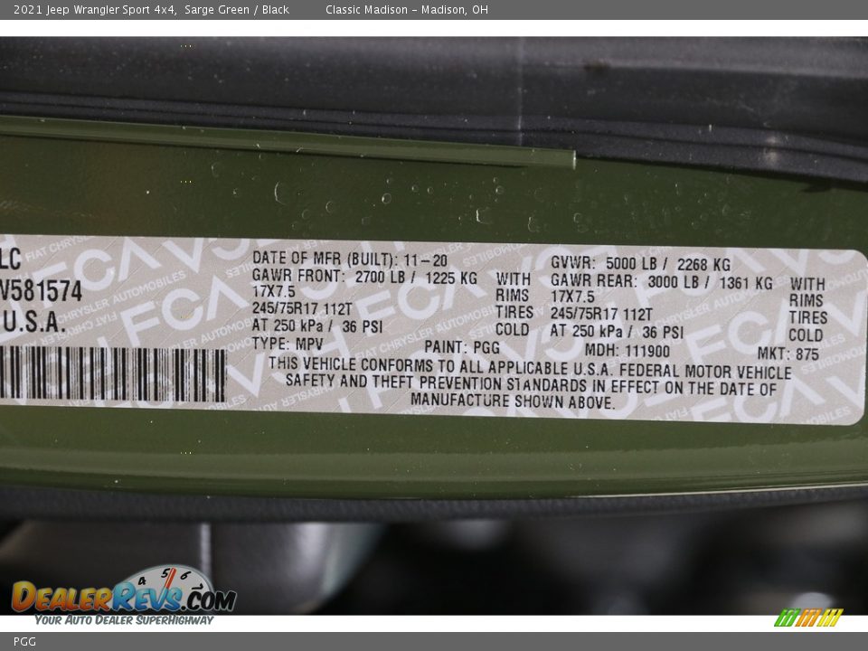 Jeep Color Code PGG Sarge Green