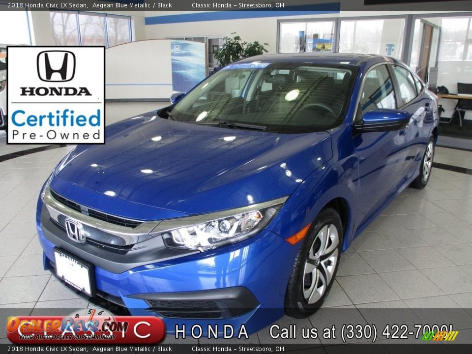 2018 Honda Civic LX Sedan Aegean Blue Metallic / Black Photo #1