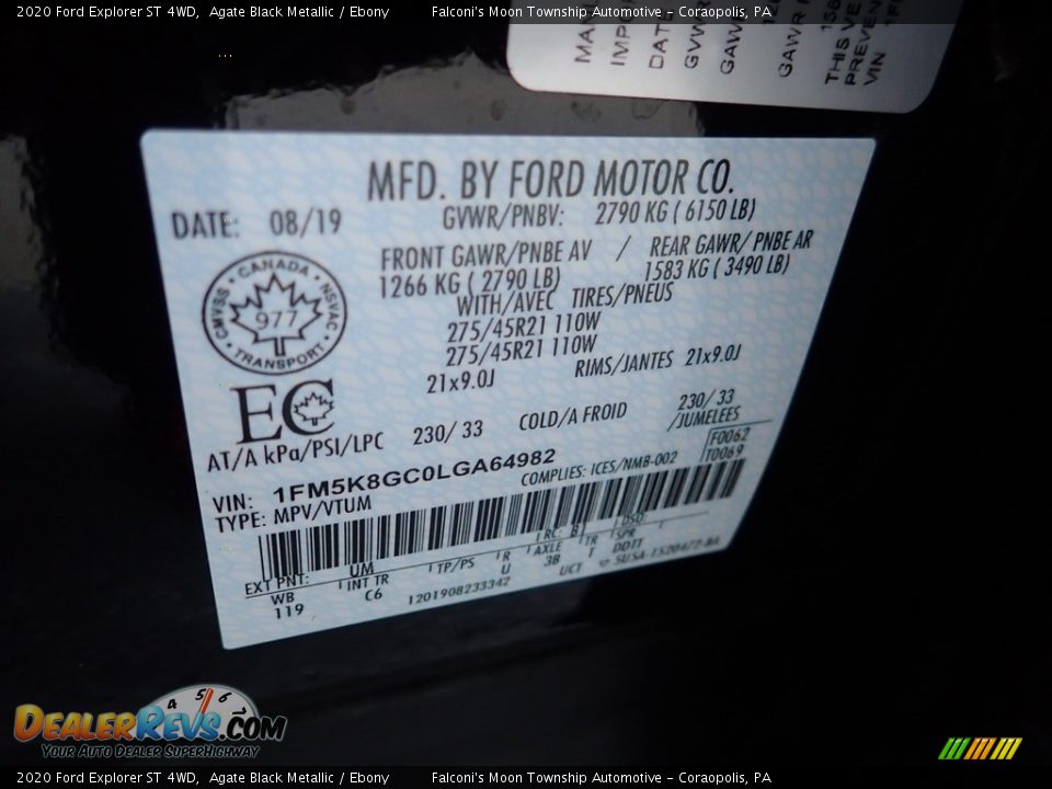 2020 Ford Explorer ST 4WD Agate Black Metallic / Ebony Photo #23