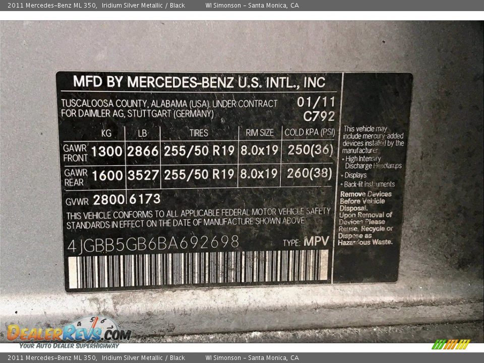 2011 Mercedes-Benz ML 350 Iridium Silver Metallic / Black Photo #33