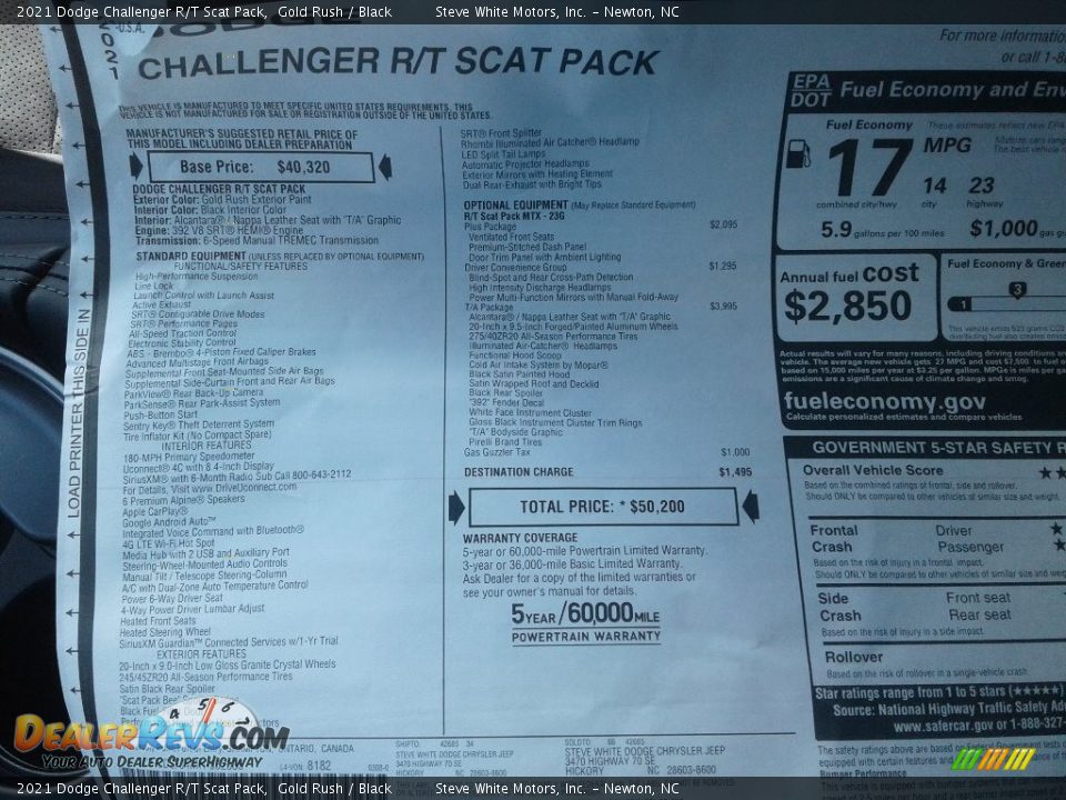 2021 Dodge Challenger R/T Scat Pack Window Sticker Photo #26