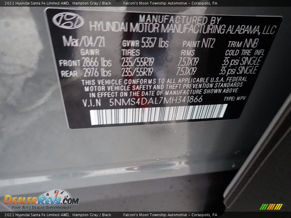 2021 Hyundai Santa Fe Limited AWD Hampton Gray / Black Photo #12