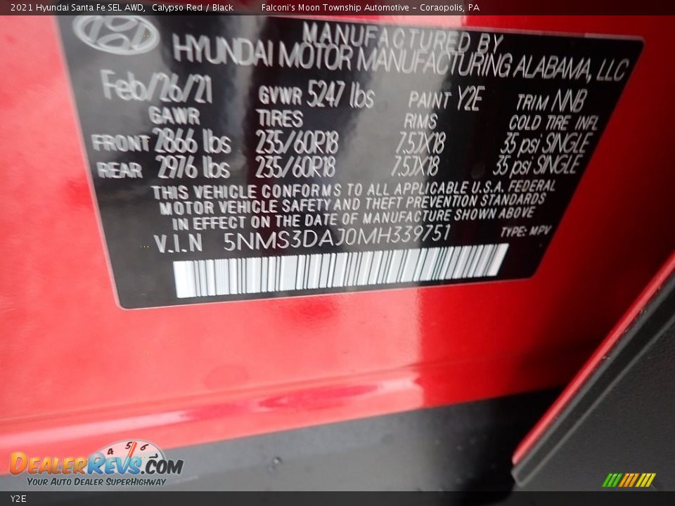 Hyundai Color Code Y2E Calypso Red