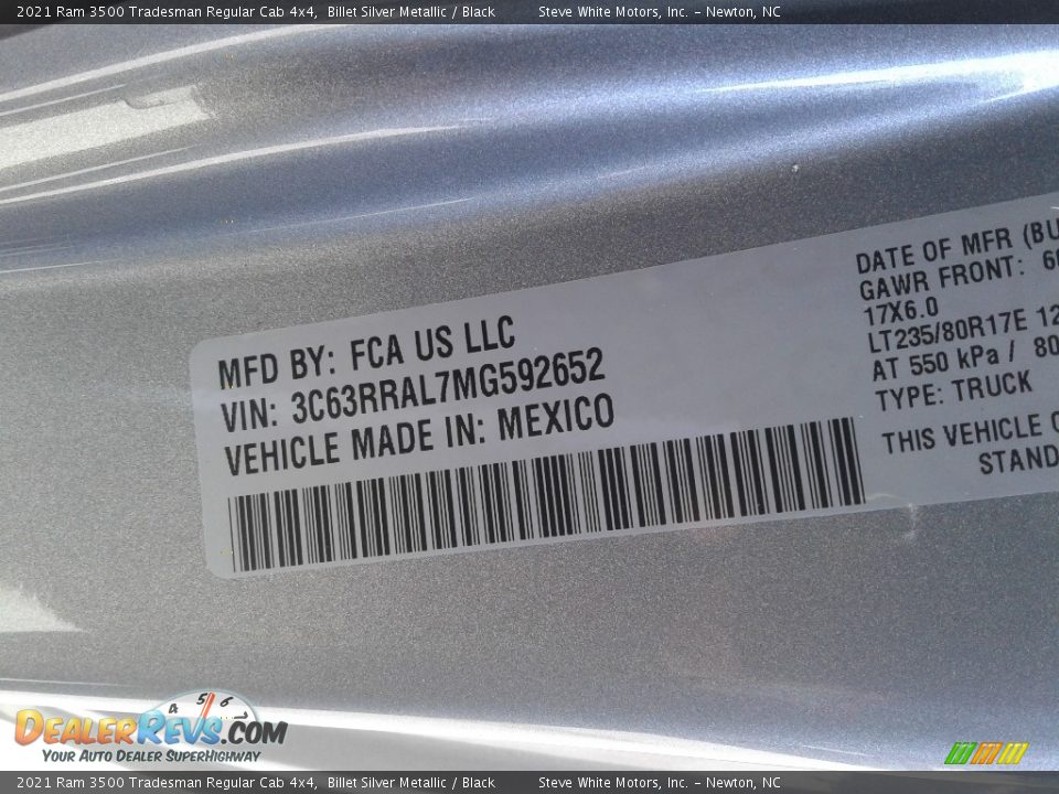 2021 Ram 3500 Tradesman Regular Cab 4x4 Billet Silver Metallic / Black Photo #25