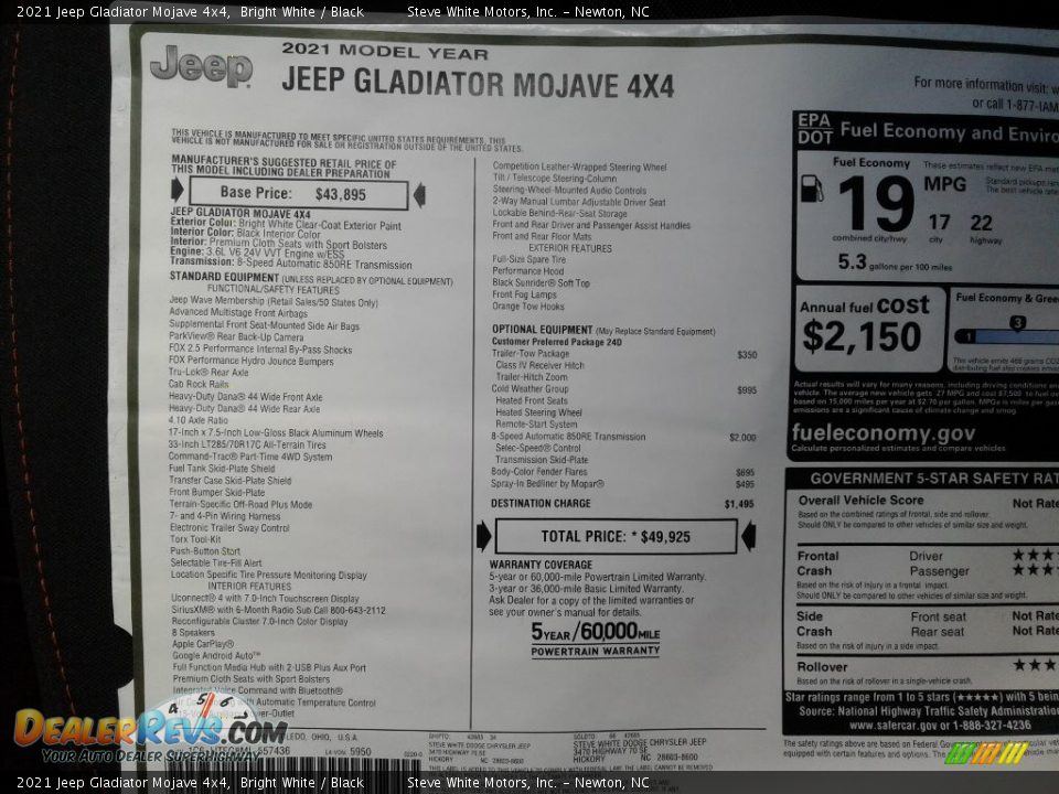 2021 Jeep Gladiator Mojave 4x4 Bright White / Black Photo #30