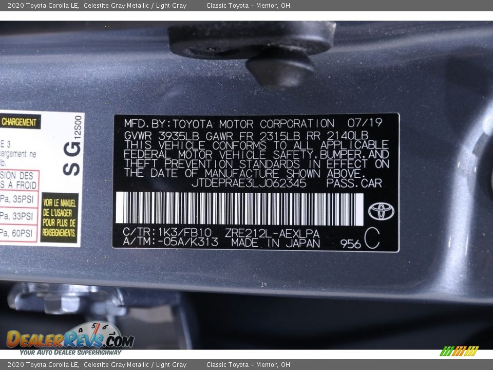 2020 Toyota Corolla LE Celestite Gray Metallic / Light Gray Photo #18