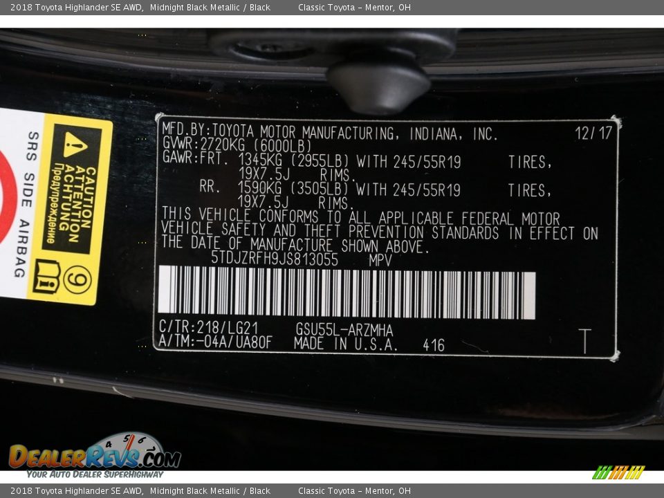 2018 Toyota Highlander SE AWD Midnight Black Metallic / Black Photo #22