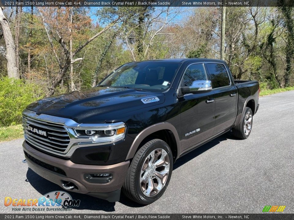 2021 Ram 1500 Long Horn Crew Cab 4x4 Diamond Black Crystal Pearl / Black/New Saddle Photo #2