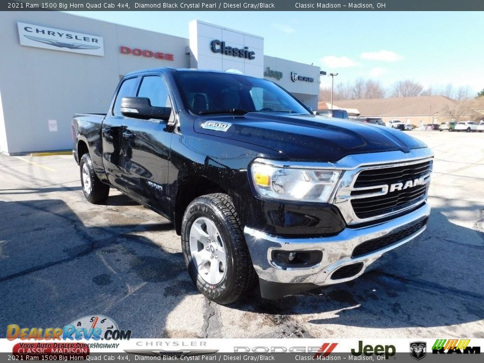 2021 Ram 1500 Big Horn Quad Cab 4x4 Diamond Black Crystal Pearl / Diesel Gray/Black Photo #1