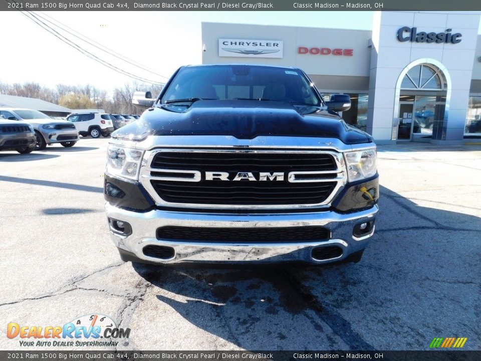 2021 Ram 1500 Big Horn Quad Cab 4x4 Diamond Black Crystal Pearl / Diesel Gray/Black Photo #2