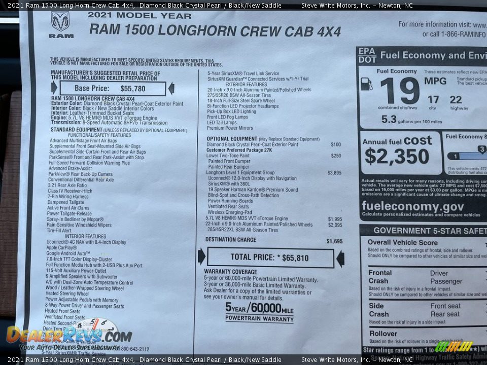 2021 Ram 1500 Long Horn Crew Cab 4x4 Window Sticker Photo #34