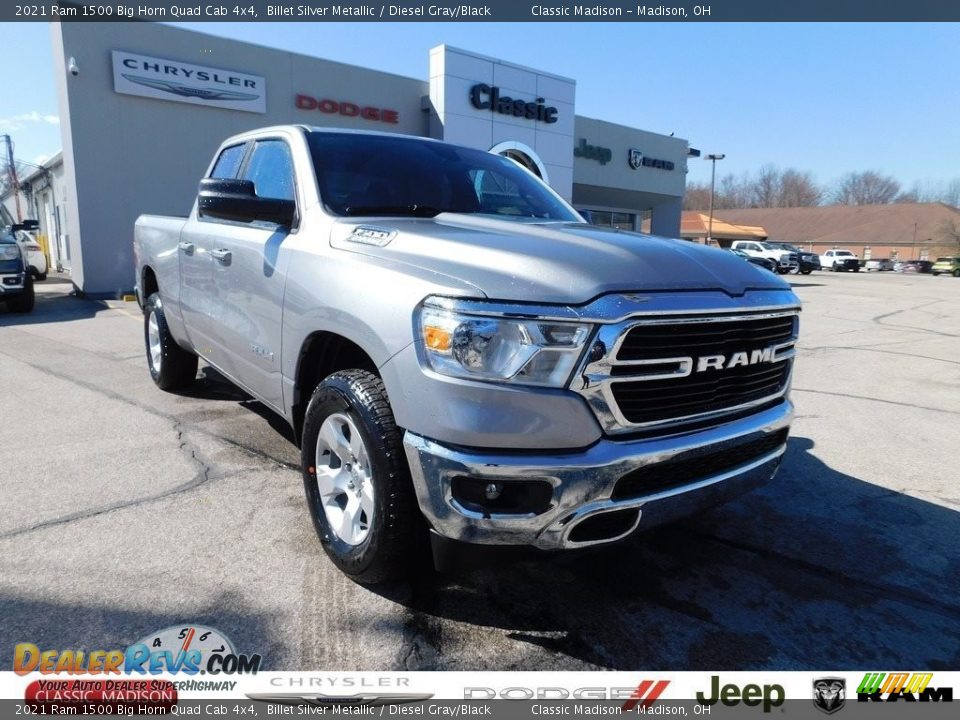 2021 Ram 1500 Big Horn Quad Cab 4x4 Billet Silver Metallic / Diesel Gray/Black Photo #1