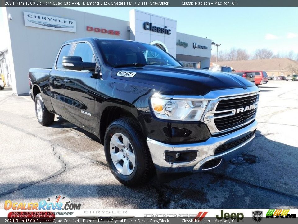 2021 Ram 1500 Big Horn Quad Cab 4x4 Diamond Black Crystal Pearl / Diesel Gray/Black Photo #1