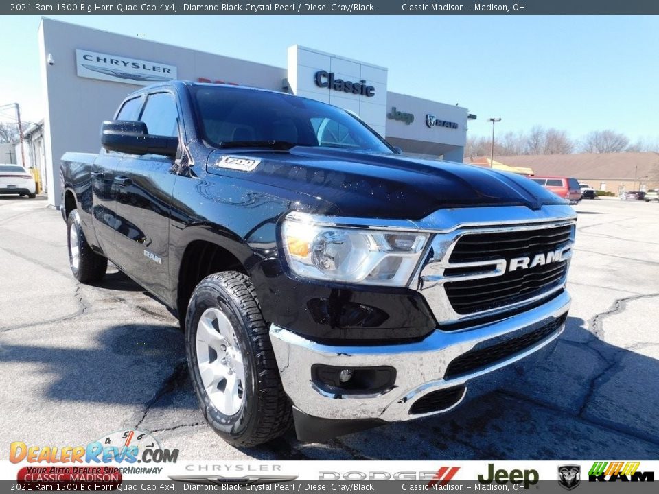2021 Ram 1500 Big Horn Quad Cab 4x4 Diamond Black Crystal Pearl / Diesel Gray/Black Photo #1
