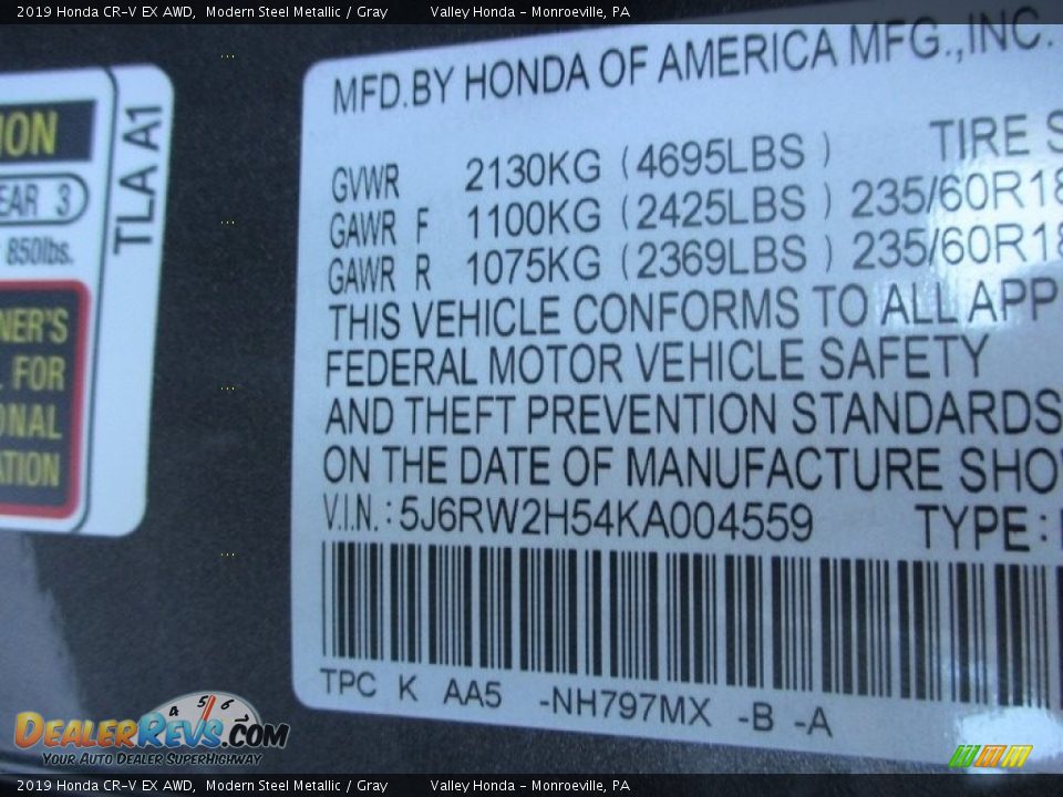 2019 Honda CR-V EX AWD Modern Steel Metallic / Gray Photo #19