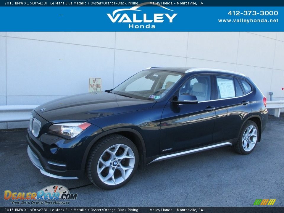 2015 BMW X1 xDrive28i Le Mans Blue Metallic / Oyster/Orange-Black Piping Photo #1