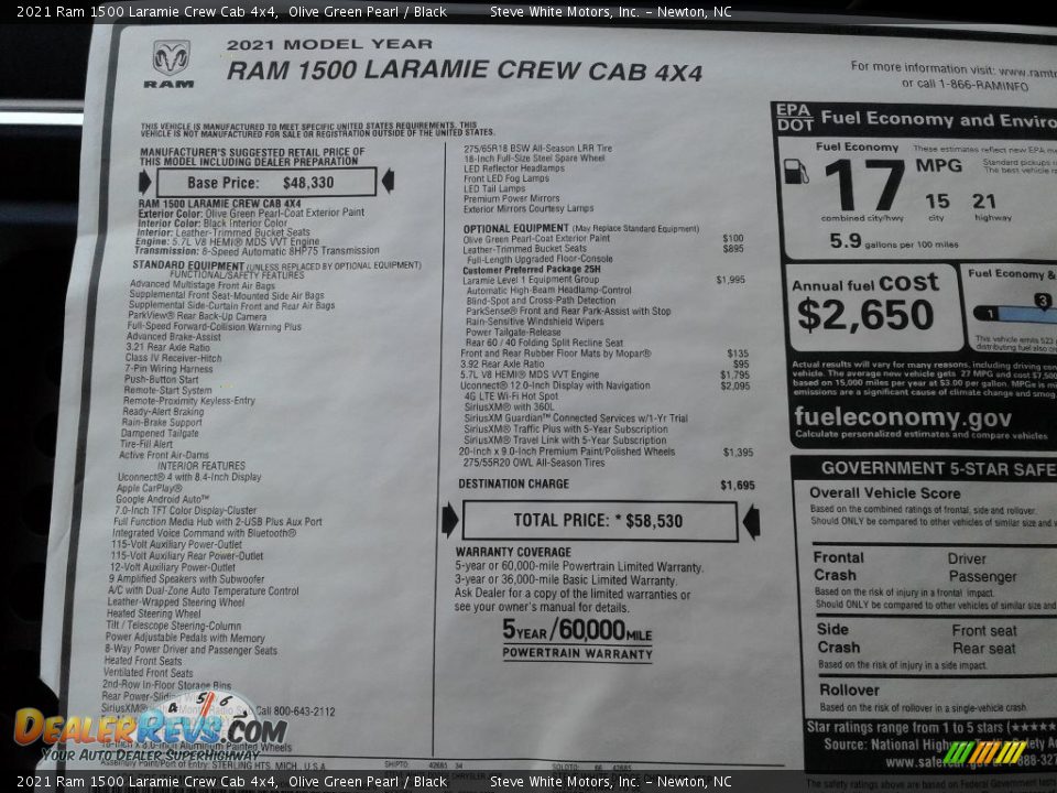 2021 Ram 1500 Laramie Crew Cab 4x4 Olive Green Pearl / Black Photo #32