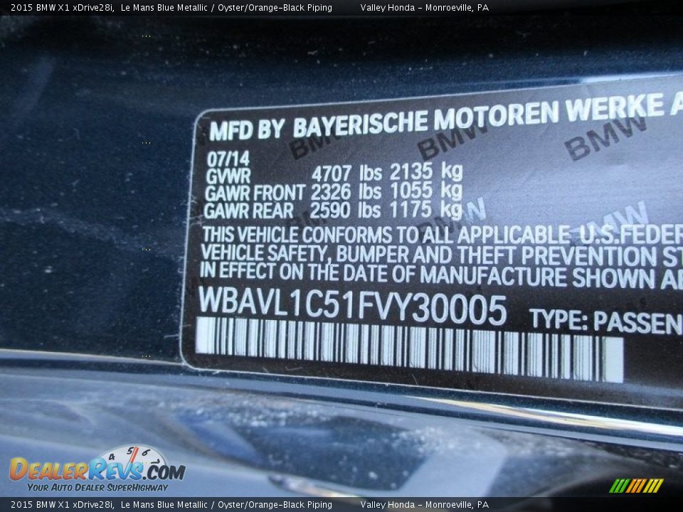 2015 BMW X1 xDrive28i Le Mans Blue Metallic / Oyster/Orange-Black Piping Photo #19