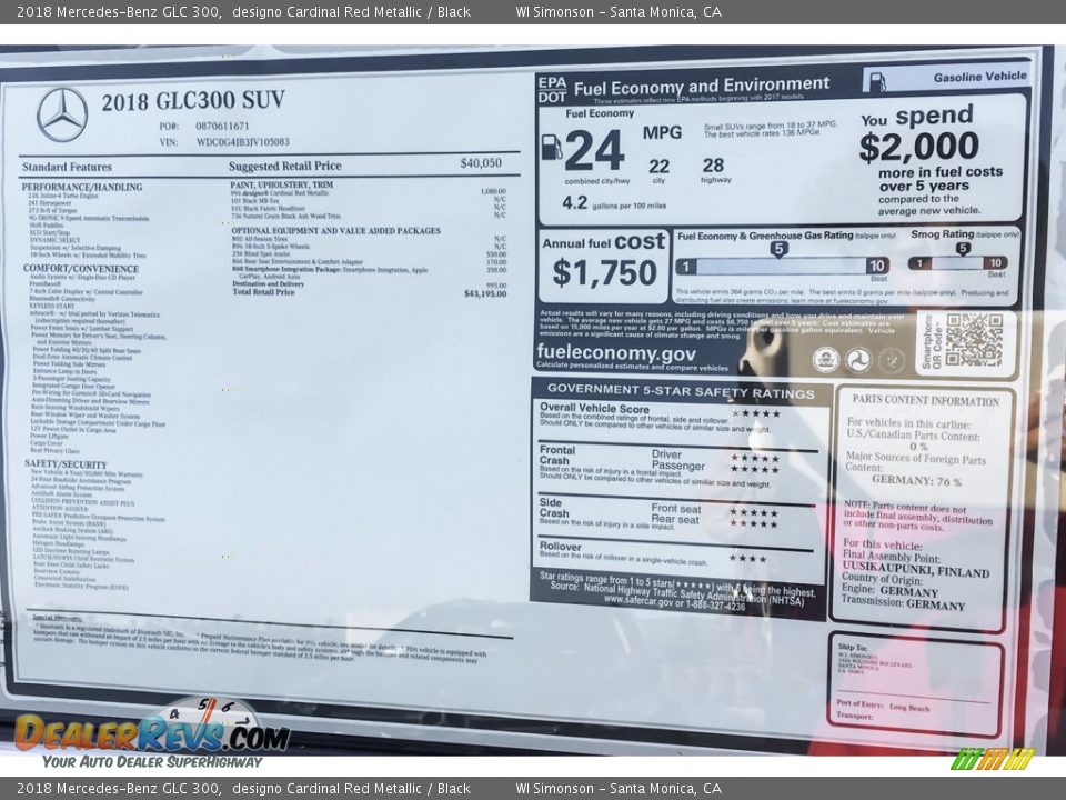 2018 Mercedes-Benz GLC 300 designo Cardinal Red Metallic / Black Photo #10