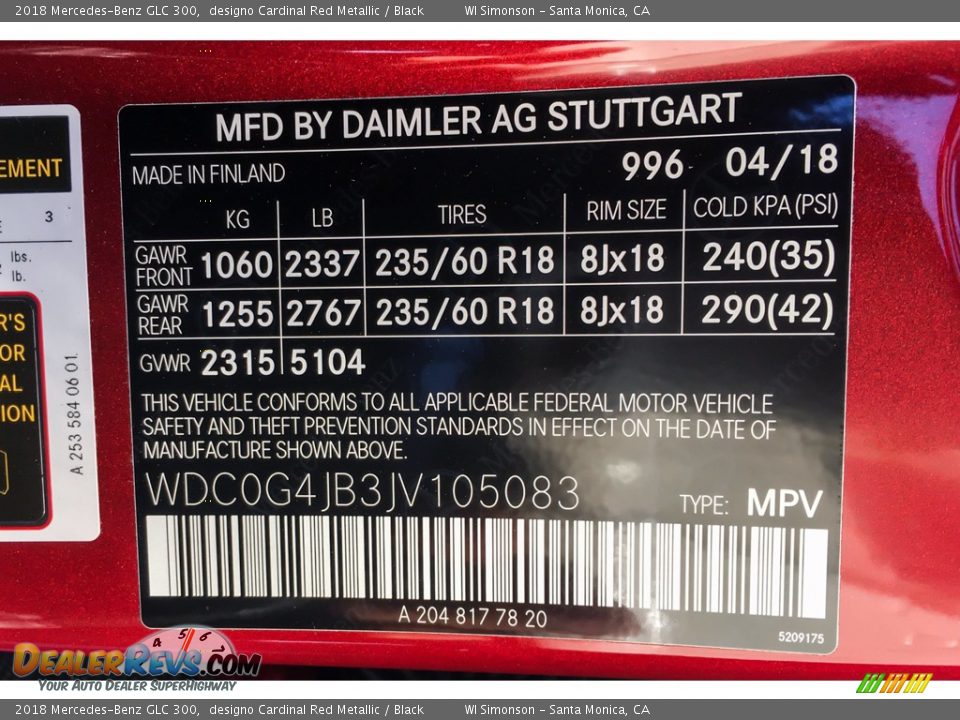 2018 Mercedes-Benz GLC 300 designo Cardinal Red Metallic / Black Photo #11