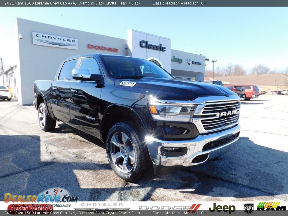 2021 Ram 1500 Laramie Crew Cab 4x4 Diamond Black Crystal Pearl / Black Photo #1