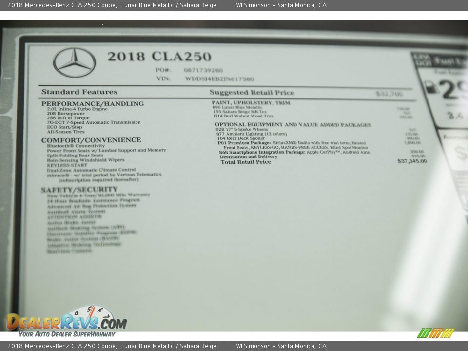 2018 Mercedes-Benz CLA 250 Coupe Lunar Blue Metallic / Sahara Beige Photo #10