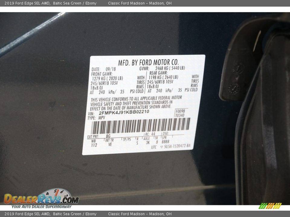 2019 Ford Edge SEL AWD Baltic Sea Green / Ebony Photo #24