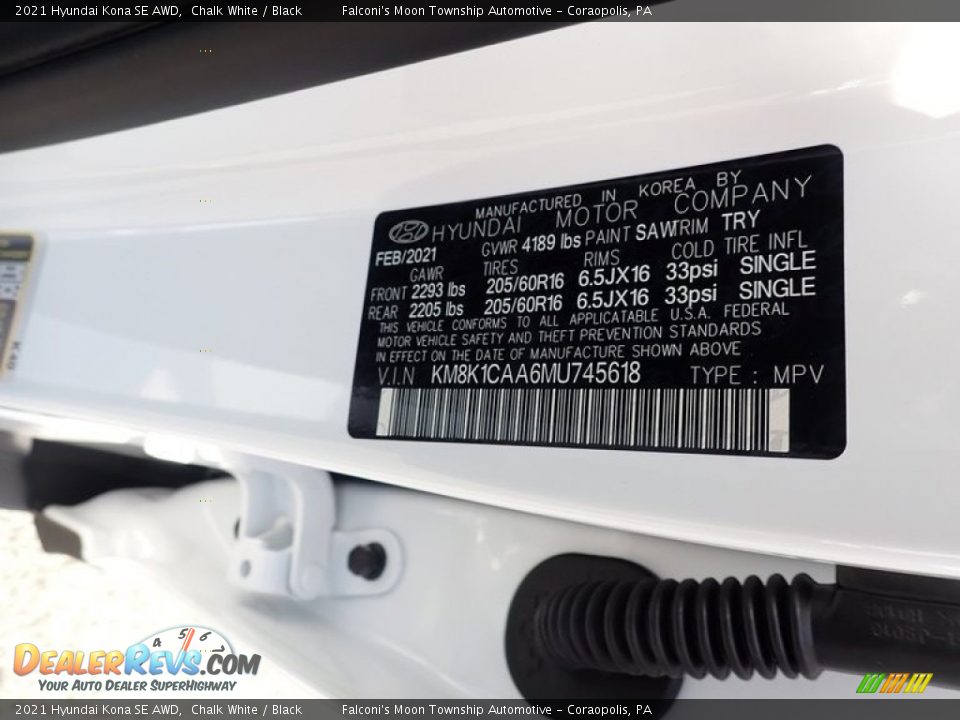 2021 Hyundai Kona SE AWD Chalk White / Black Photo #12