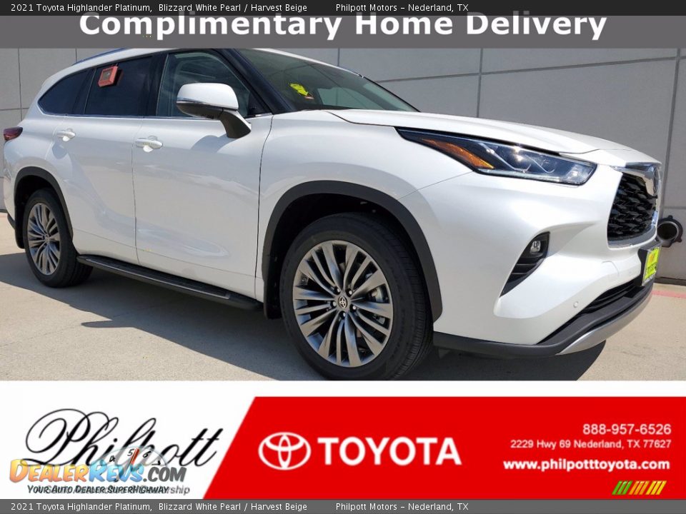 2021 Toyota Highlander Platinum Blizzard White Pearl / Harvest Beige Photo #1