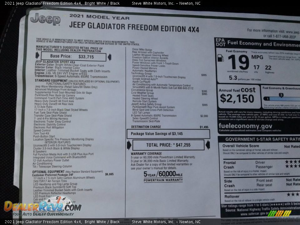2021 Jeep Gladiator Freedom Edition 4x4 Window Sticker Photo #31