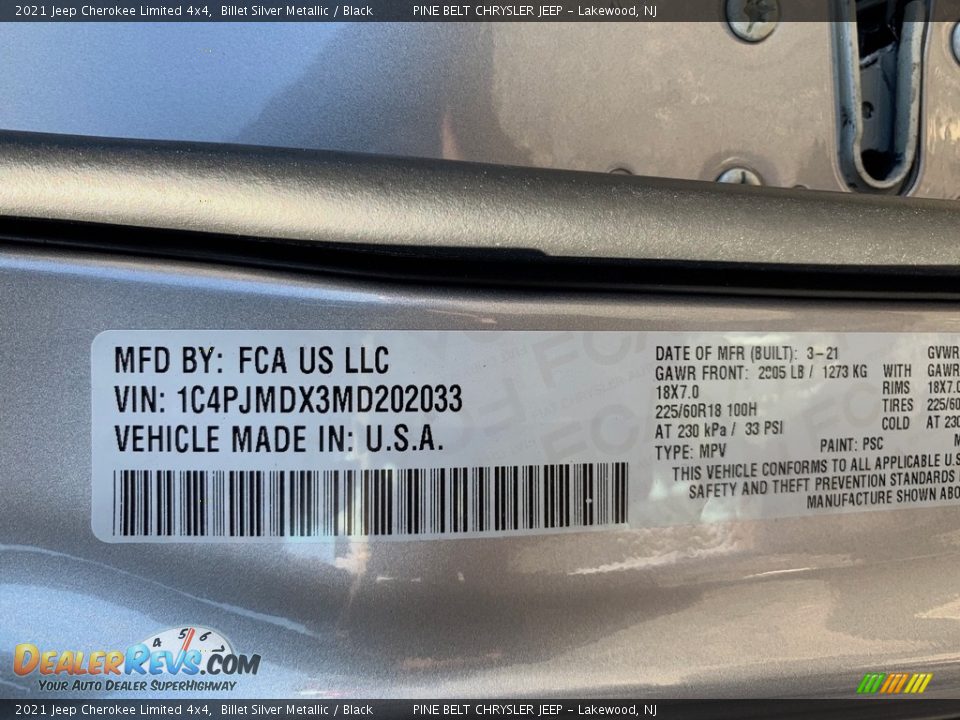 2021 Jeep Cherokee Limited 4x4 Billet Silver Metallic / Black Photo #14