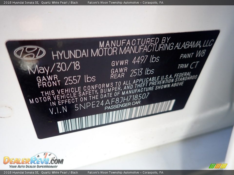 2018 Hyundai Sonata SE Quartz White Pearl / Black Photo #23