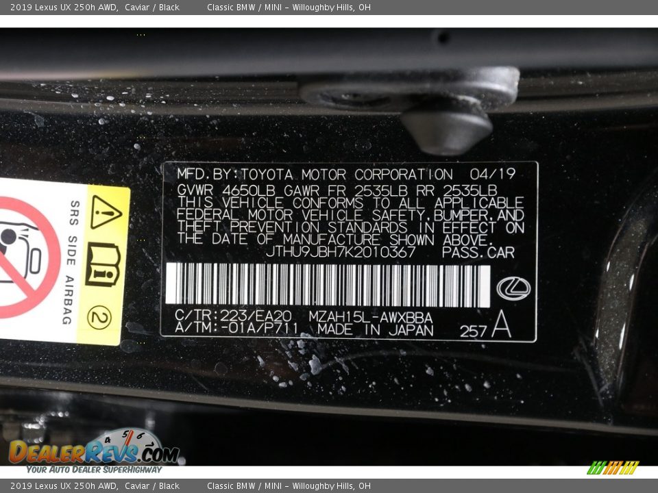 2019 Lexus UX 250h AWD Caviar / Black Photo #22