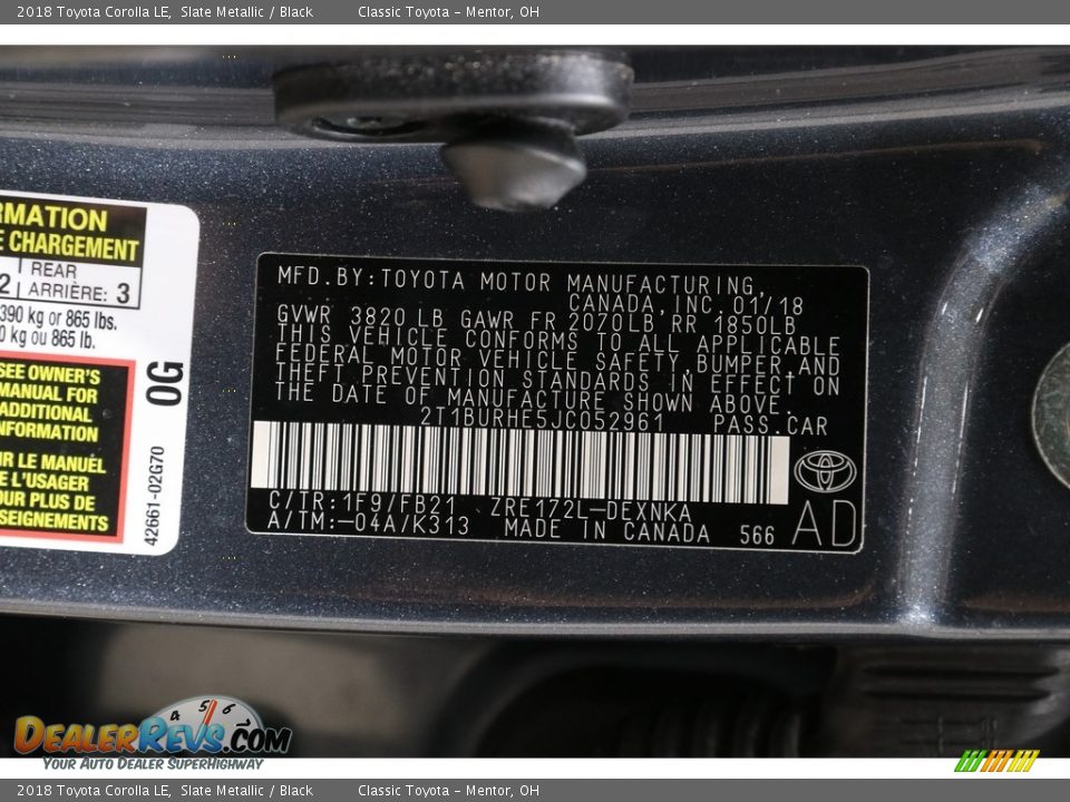 2018 Toyota Corolla LE Slate Metallic / Black Photo #19