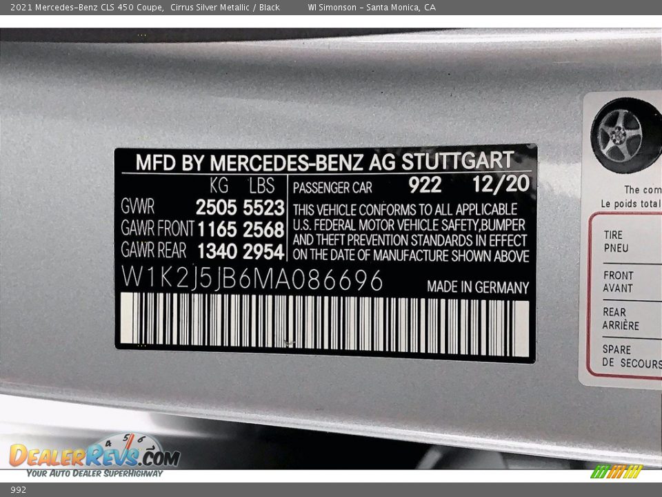 Mercedes-Benz Color Code 992 Cirrus Silver Metallic