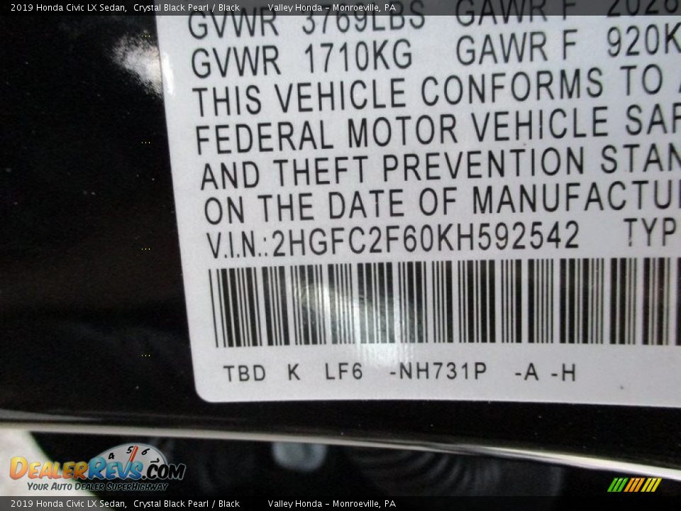 2019 Honda Civic LX Sedan Crystal Black Pearl / Black Photo #19