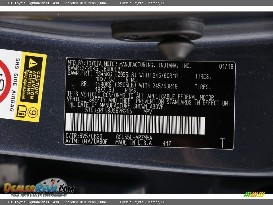 2018 Toyota Highlander XLE AWD Shoreline Blue Pearl / Black Photo #21