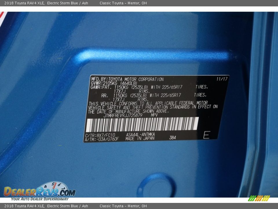 2018 Toyota RAV4 XLE Electric Storm Blue / Ash Photo #19