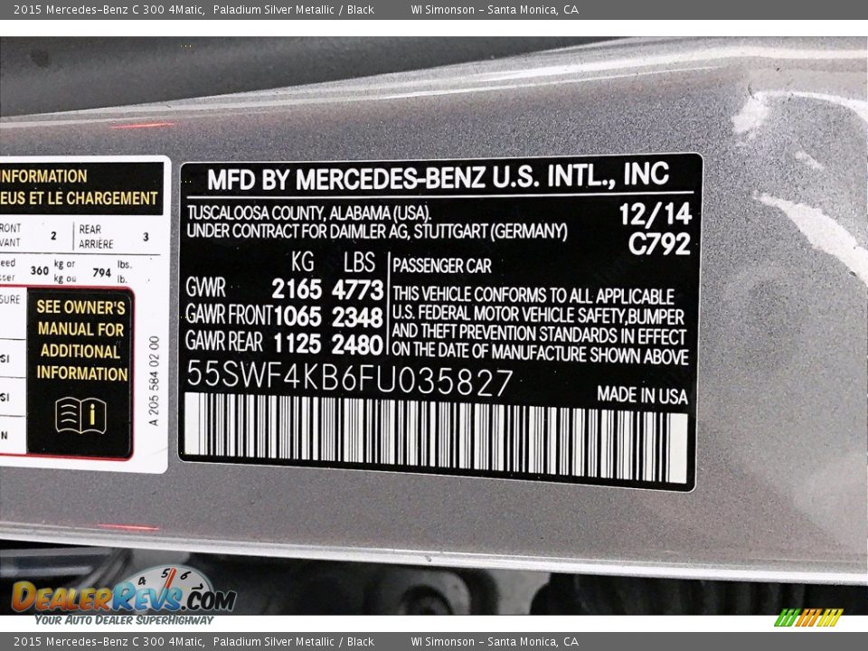2015 Mercedes-Benz C 300 4Matic Paladium Silver Metallic / Black Photo #33
