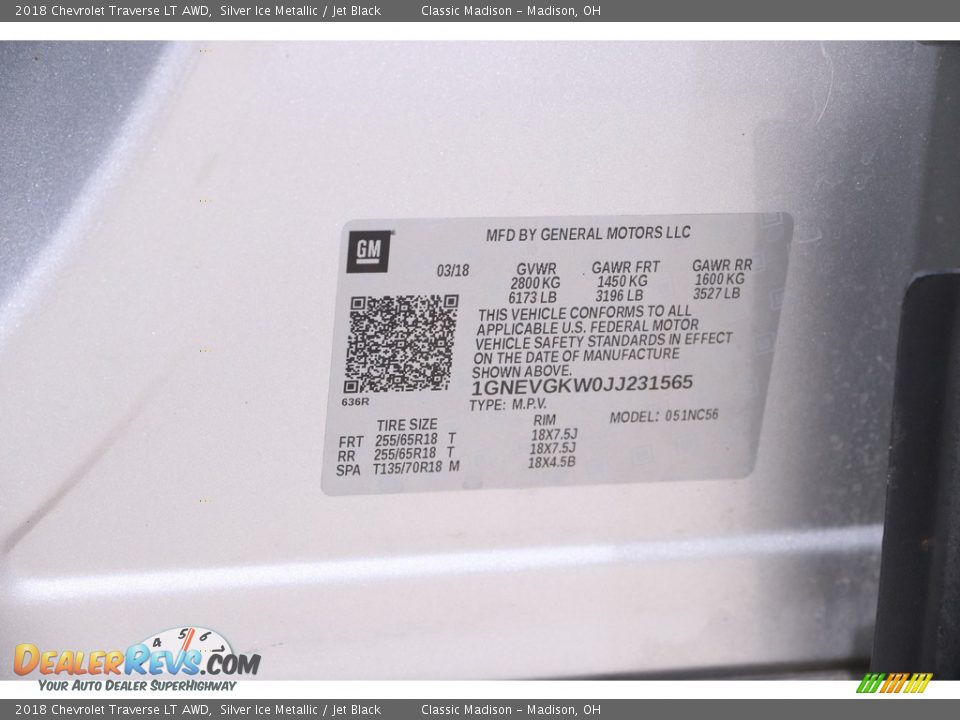 2018 Chevrolet Traverse LT AWD Silver Ice Metallic / Jet Black Photo #20