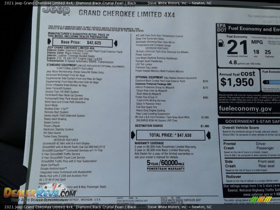 2021 Jeep Grand Cherokee Limited 4x4 Diamond Black Crystal Pearl / Black Photo #32