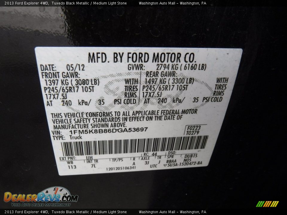 2013 Ford Explorer 4WD Tuxedo Black Metallic / Medium Light Stone Photo #27