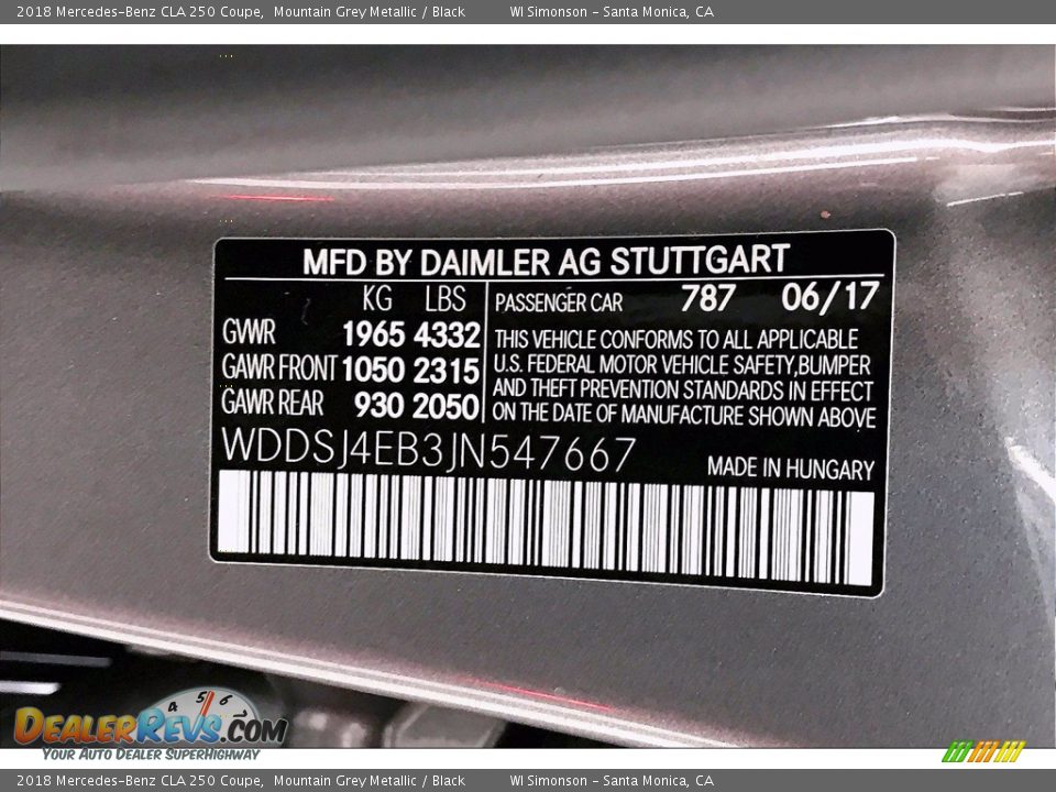 2018 Mercedes-Benz CLA 250 Coupe Mountain Grey Metallic / Black Photo #33