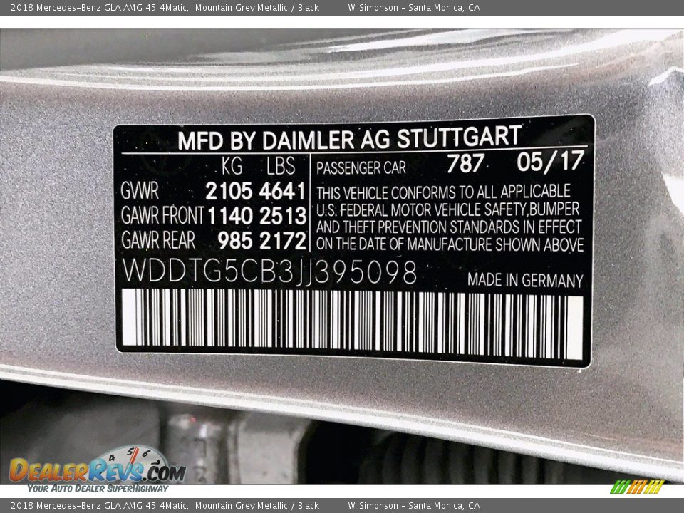 2018 Mercedes-Benz GLA AMG 45 4Matic Mountain Grey Metallic / Black Photo #33