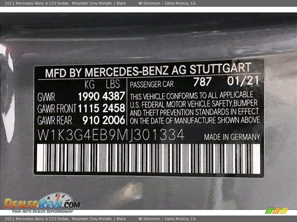 2021 Mercedes-Benz A 220 Sedan Mountain Grey Metallic / Black Photo #11