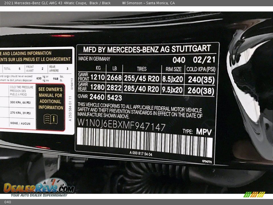 Mercedes-Benz Color Code 040 Black