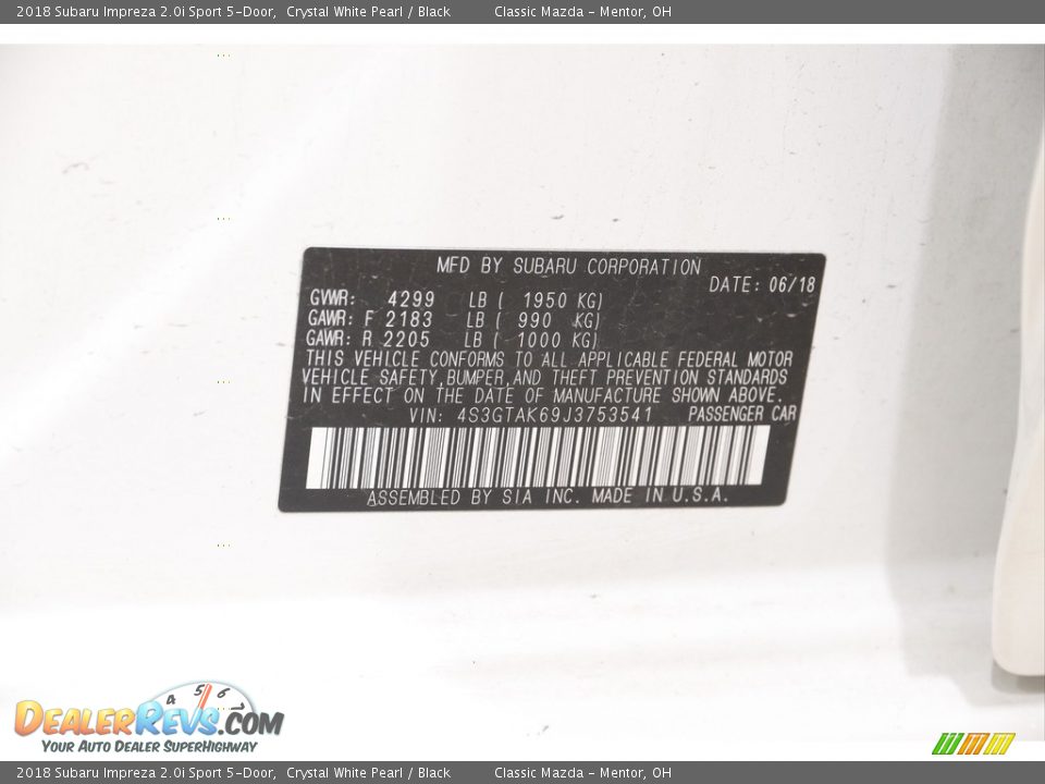 2018 Subaru Impreza 2.0i Sport 5-Door Crystal White Pearl / Black Photo #24