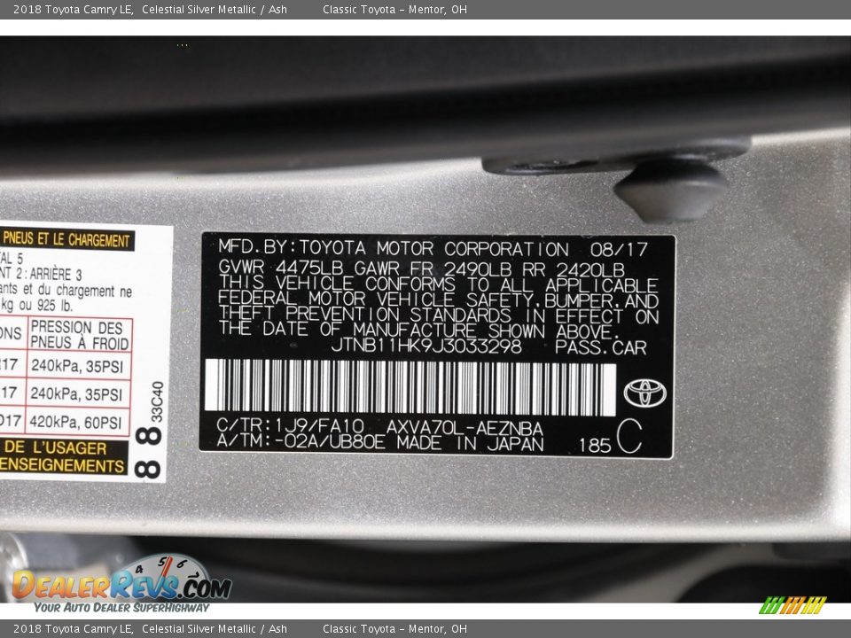 2018 Toyota Camry LE Celestial Silver Metallic / Ash Photo #19